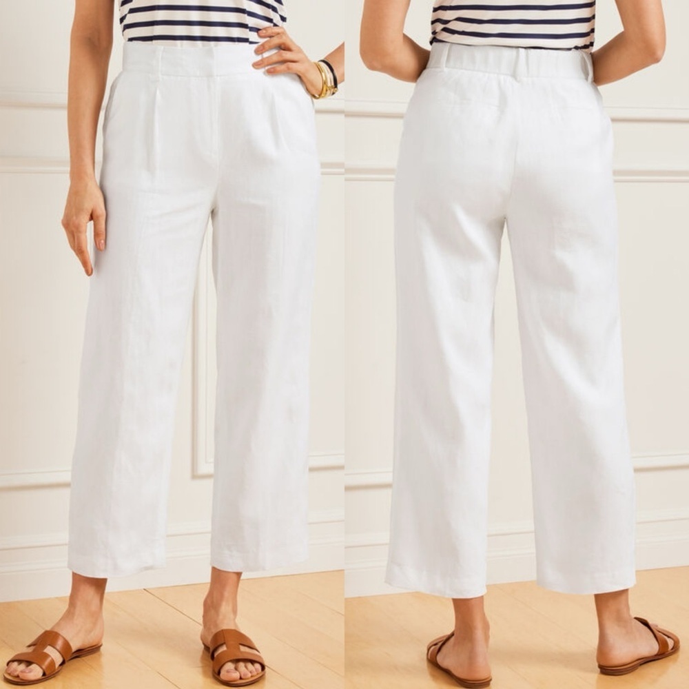 Talbots Bristol Crop White Linen Pants Summer Coastal Beach Classic Plus Size 18